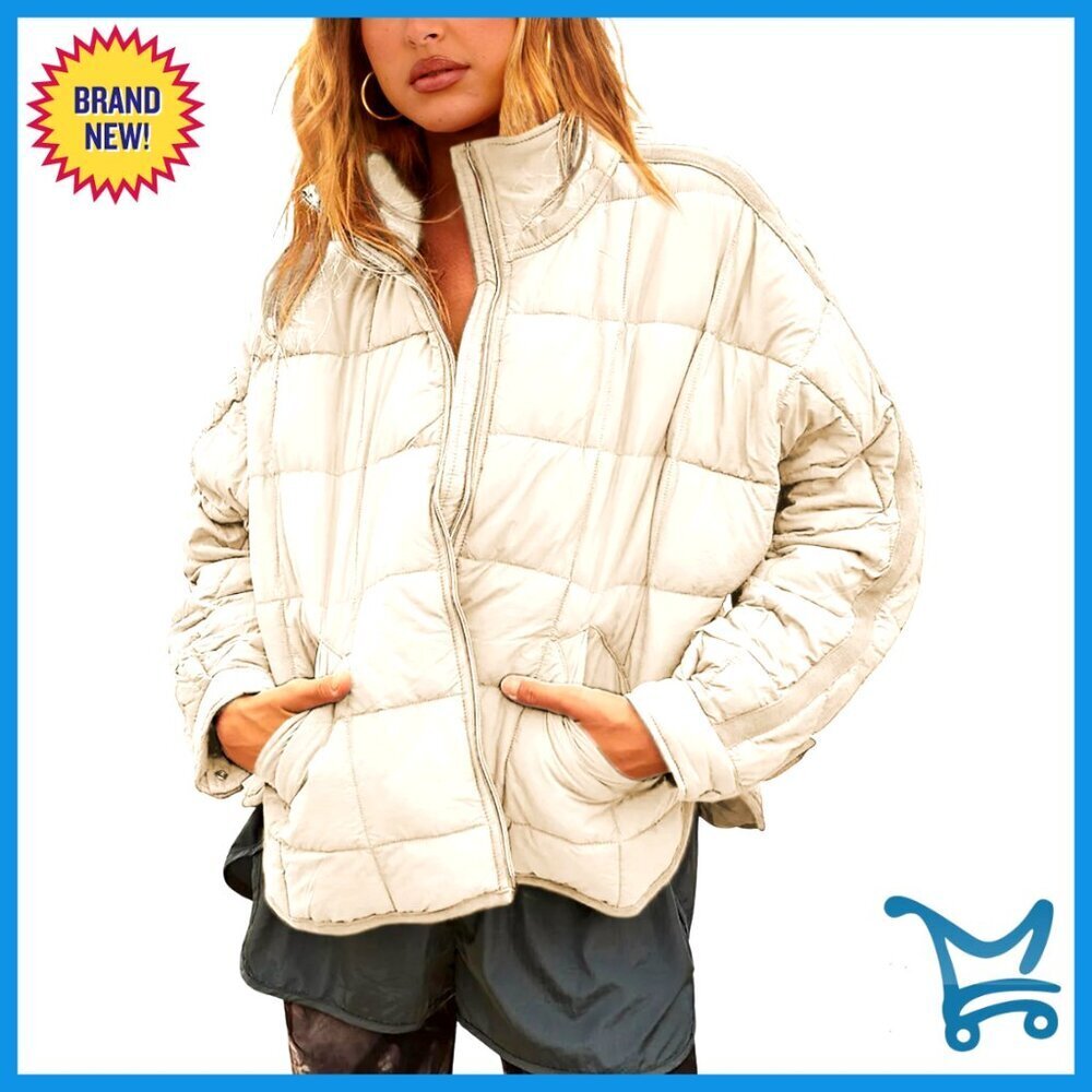 Oversized Quilted Puffer Jacket Lightweight Splice Casual Chic Boyfriend Style